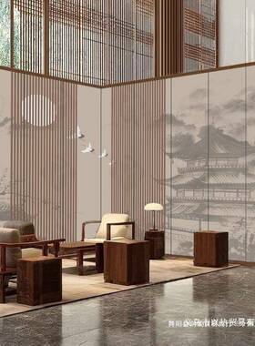 中式风隔断客厅墨遮挡水屏竹玄关茶ZFO室办公室装饰新子款房间可