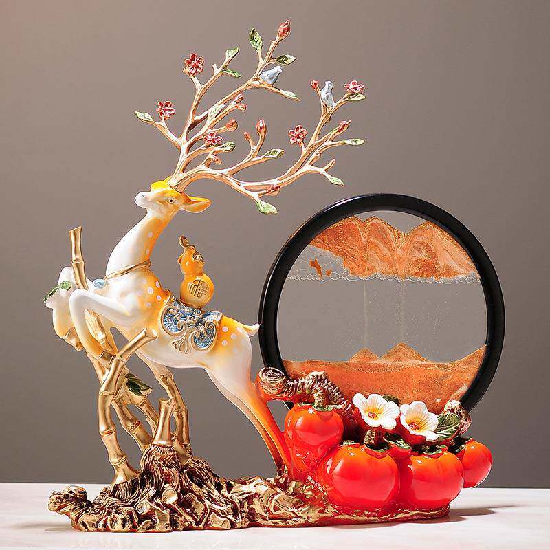 创意流沙画沙漏摆事事如YLGS626件意柿子鹿家居客厅玄关电柜视酒