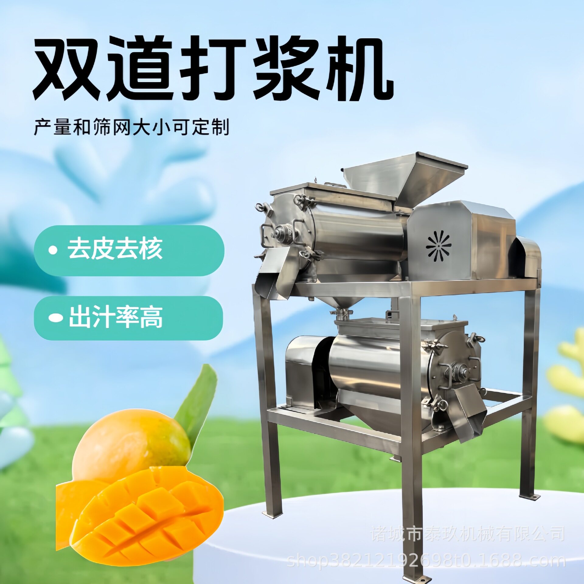 杨梅打浆机浆渣分离桃子去皮去核打浆机冷冻蓝莓罗望子打浆设备