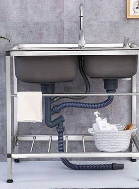 不锈洗钢水槽带双槽62195厨房菜盆碗槽洗加厚家用洗碗池洗碗盆水