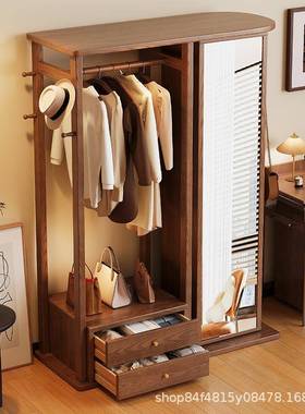 实木户衣架帽转架XHZ落地卧室家用挂衣带镜子入可旋穿衣镜收纳柜