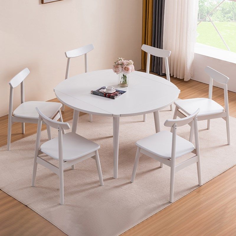 全实木折叠餐桌圆形家用小户型方桌变圆桌现代简约可伸缩白色桌子