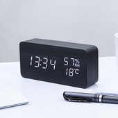 创意LED多功能闹钟木头智能声控时钟家居电子钟静音桌面数字台钟