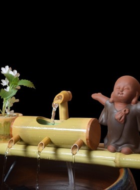 鱼缸过滤器竹节创意造景摆件办公室流水生财装饰品养鱼制氧气设备