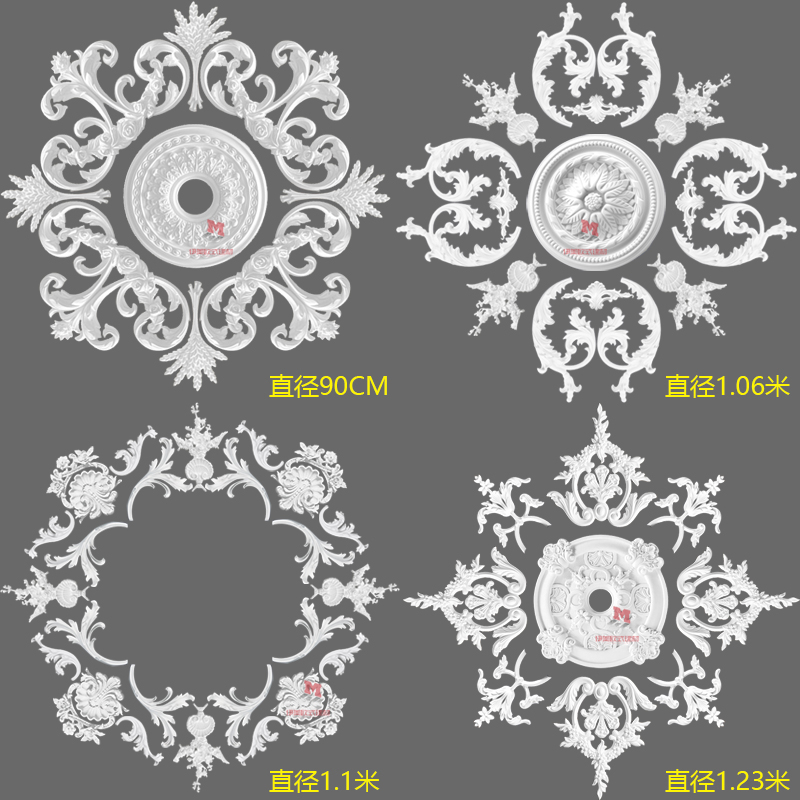 欧式PU灯盘吊顶灯池天花板造型装饰材料仿石膏线圆形雕花吊灯灯座