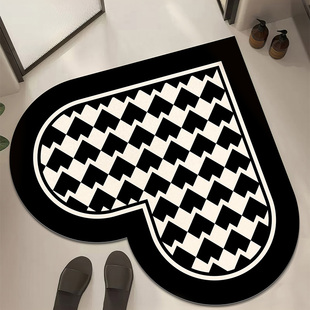 心形黑色棋盘格浴室地垫硅藻泥防滑吸水软垫洗手间卫生间门口地毯