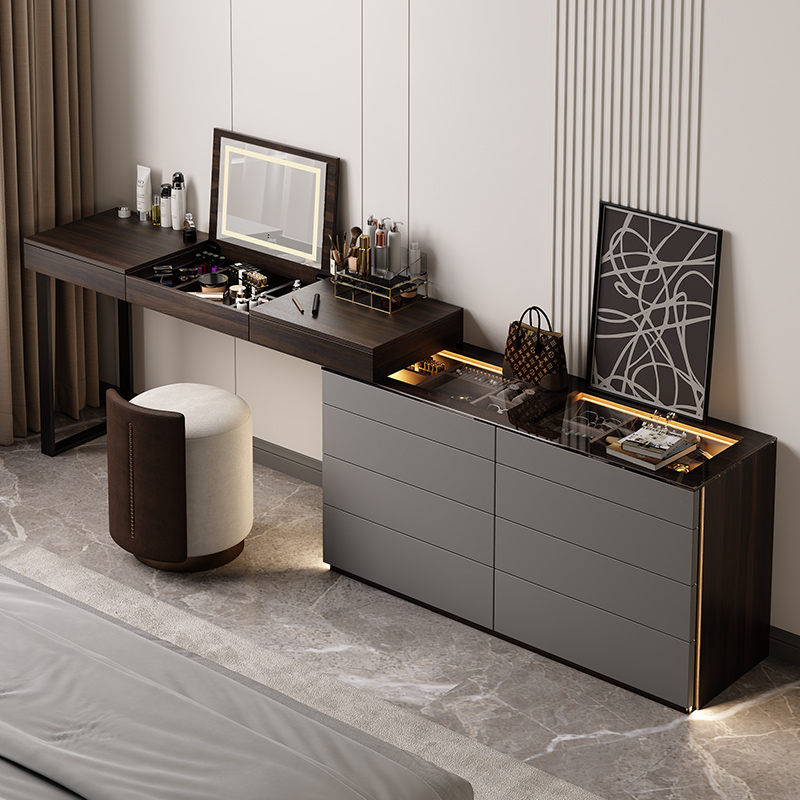 意式极简化妆台斗柜一体简约现代卧室收纳柜床尾收纳柜翻盖化妆桌