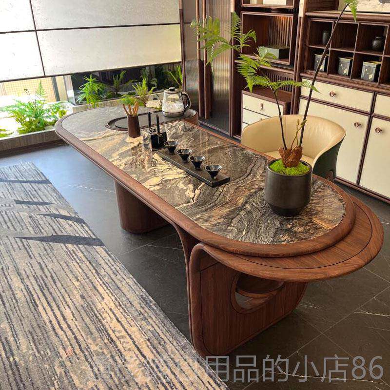 正品中式岩新桌北美黑胡茶桃木禅意泡茶台新款高端阳台实木板茶桌