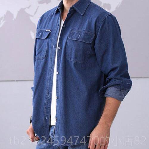 高档夏季劳薄款仔衬牛衫工作服男士汽修电焊车间保工厂防烫耐磨服
