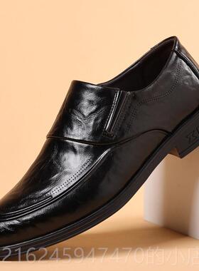 高档Pove真皮鞋男士秋季新r款皮真商务正装鞋英式尖l头黑色软底工