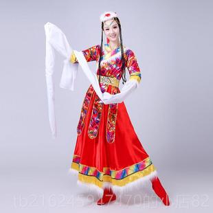 高档藏族装服女演出服民族风藏装西长袖成人短袖舞蹈套表演装水袖