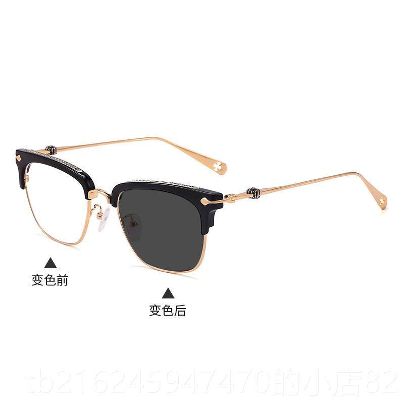 高档张铭同款恩眼镜框男潮个性变色复古半框防蓝光防射近视眼镜架