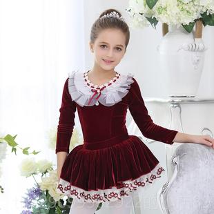 连长体服衣练功服溜冰服表演芭秋蕾裙 袖 正品 儿童冬丝绒舞蹈服套装