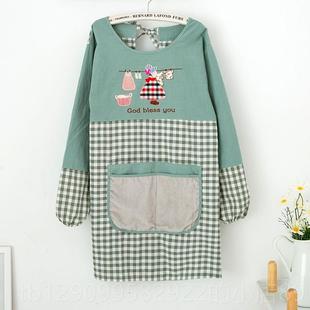 正品可爱小白兔围裙家用房长袖防服水厨带袖围腰防灯油芯绒工作罩
