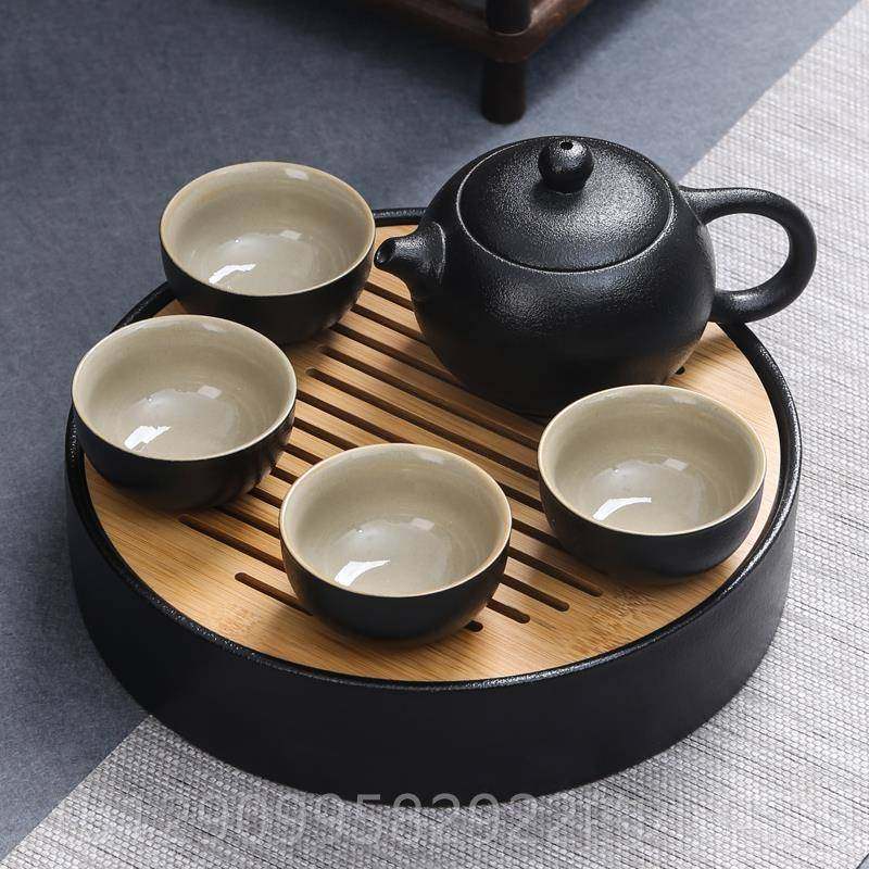 正品陶茶具套装家用简约O陶瓷茶杯旅行办公功夫黑干茶具泡茶盘LGO