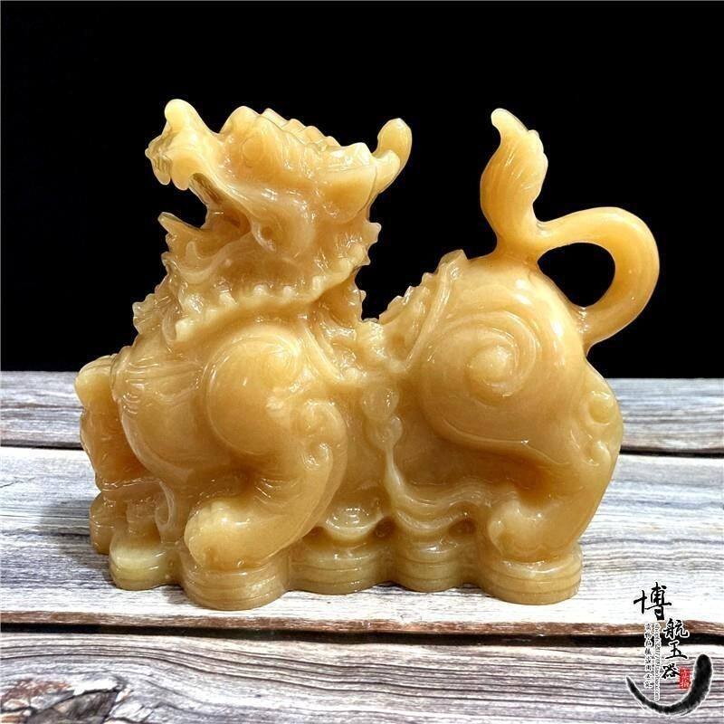 貔貅摆件天然玉石黄玉皮丘招财一对办公室桌玄关客厅装饰开业礼品