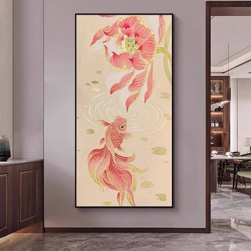 十字绣满绣刺绣好运锦鲤新中式客厅餐厅装饰画轻奢玄关过道画