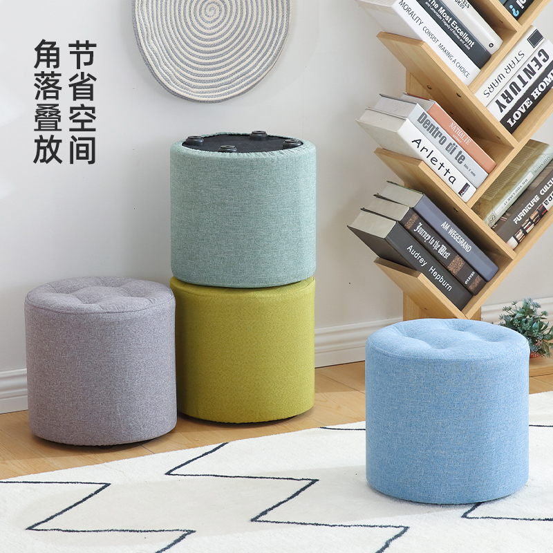 布艺小家用沙发凳软坐圆凳客厅板凳坐墩门口换鞋凳实木椅子