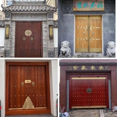 实木大门中式仿古别墅庭院大门农村进户门室外木大门山庄围墙大门