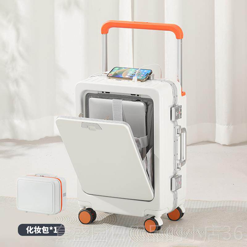 正品宽拉杆李2女前开 铝框拉箱0寸多功能登机箱商杆务2行4寸旅行