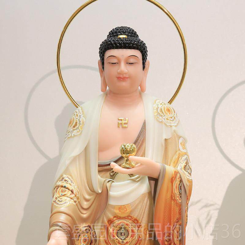 正品金玉阿素彩汉白玉西居三圣弥陀佛大势至观音菩萨方佛像家供奉