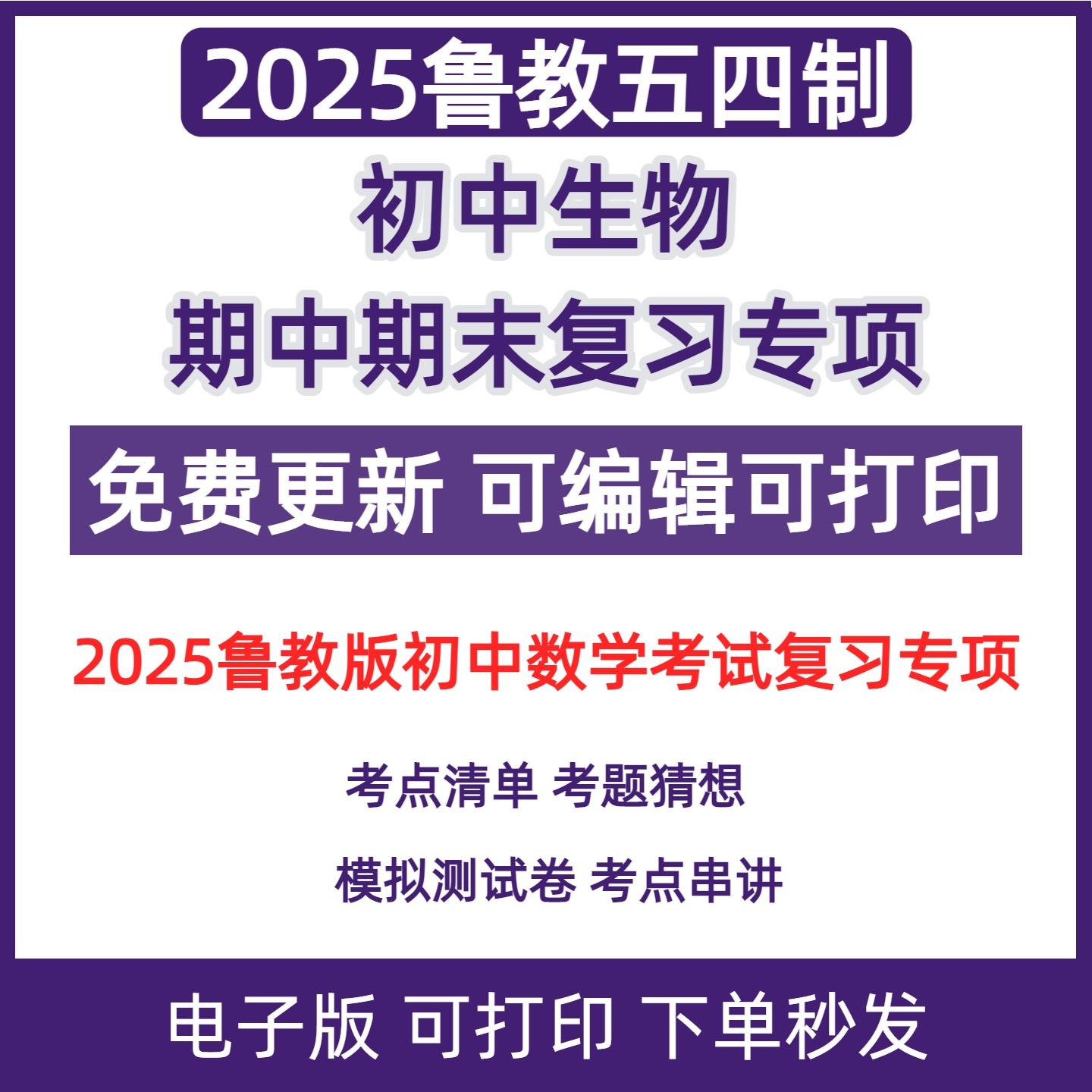 鲁教版初中数学期中期末复习专项试卷练习题初一二三知识点电子版