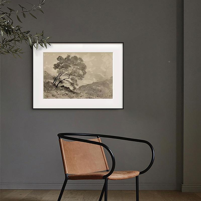 复古风景式中古风客厅饰画玄关走法书房树挂画书房样板间艺廊装术