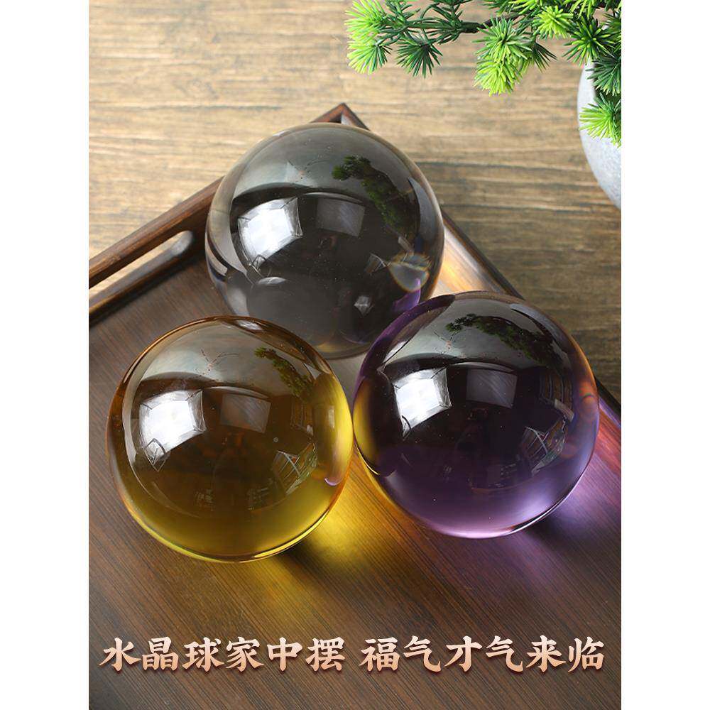 黄白水晶球摆件造透明玻璃球孩绿紫人蓝水晶球女开业F767JM69装饰
