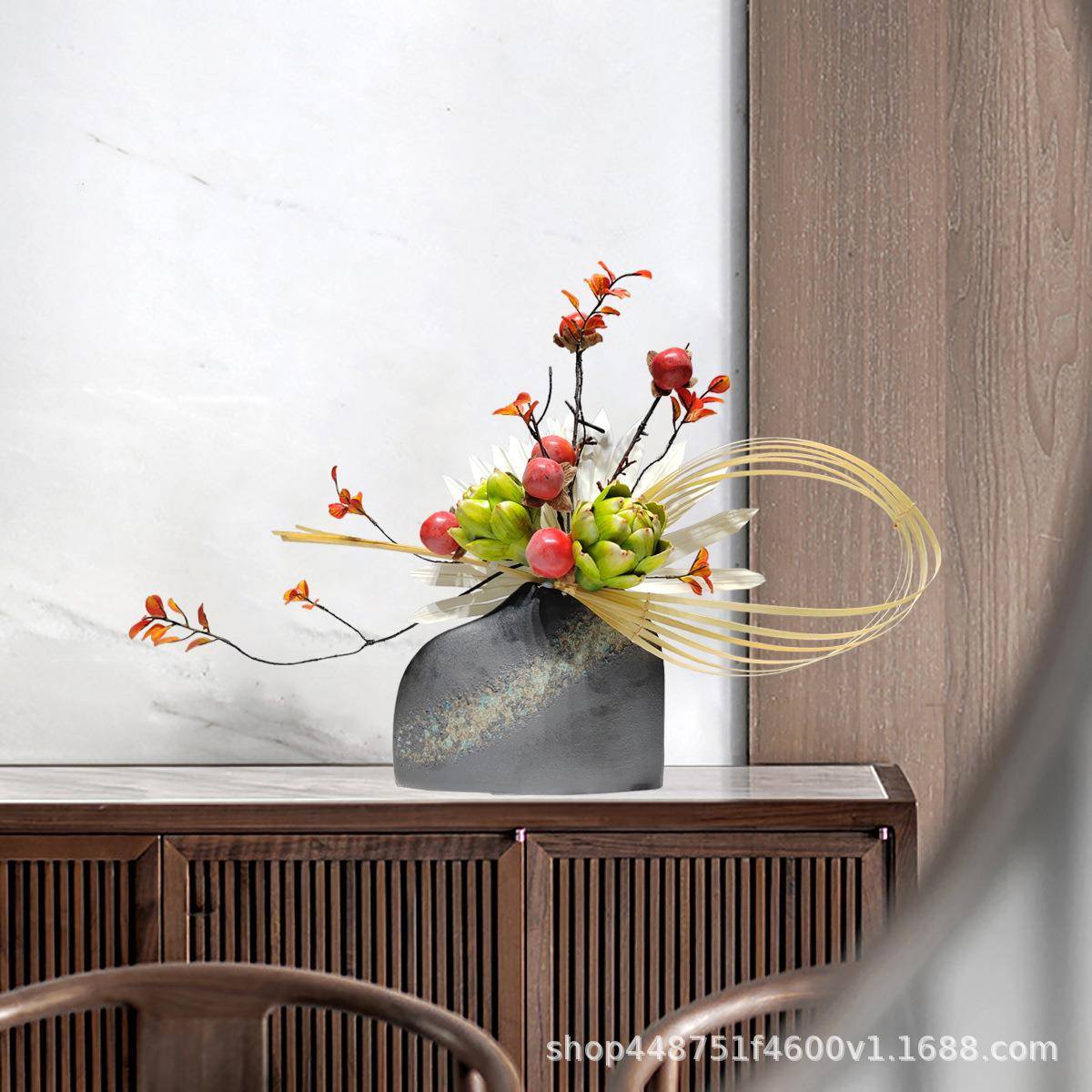 新中式仿真花假花餐楼36576桌装饰软摆装样板售处客厅花艺酒店设