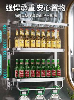 加厚34不锈钢卫间多功能毛生巾置物架一体免浴打PRV孔浴室收纳巾0