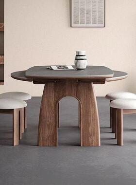 家法式古复风可伸缩圆桌形岩板餐桌椅小户HVO型餐厅用折叠方圆两