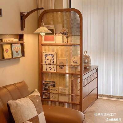 中式复古隔断屏风可移藤编志架沙发边动客杂入户遮t$*&%%hu挡厅正