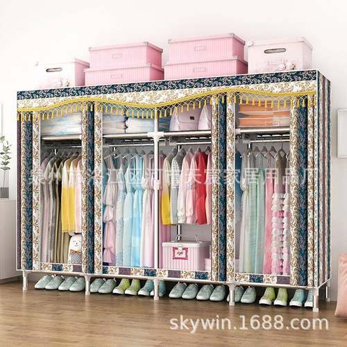 布衣柜布艺管1加粗简约现钢代济型简易衣橱C215/7/55送手C215/C21