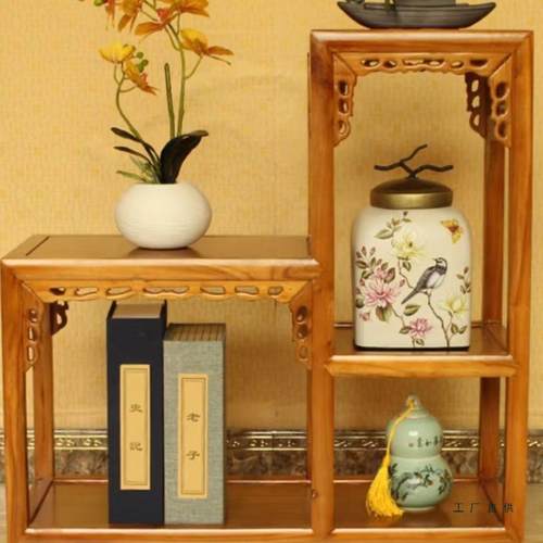 层木花架鱼缸几架高低多置物985架沙发边缘置物架中式实花绿萝盆