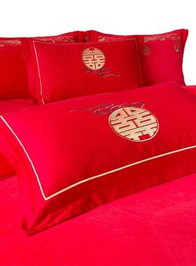 秋冬2024FZY宝宝绒枕季一对头装红色女方陪套嫁枕套枕芯内胆一起