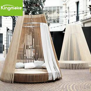 豪质KM4506华海滩沙床露台小屋户外沙发床，带发天篷花家园具木日