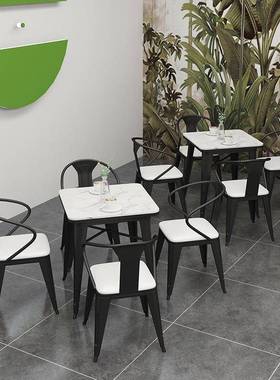 03loft酒吧桌椅组合美式餐厅用铁艺板桌椅甜品店白色岩靠背休闲商