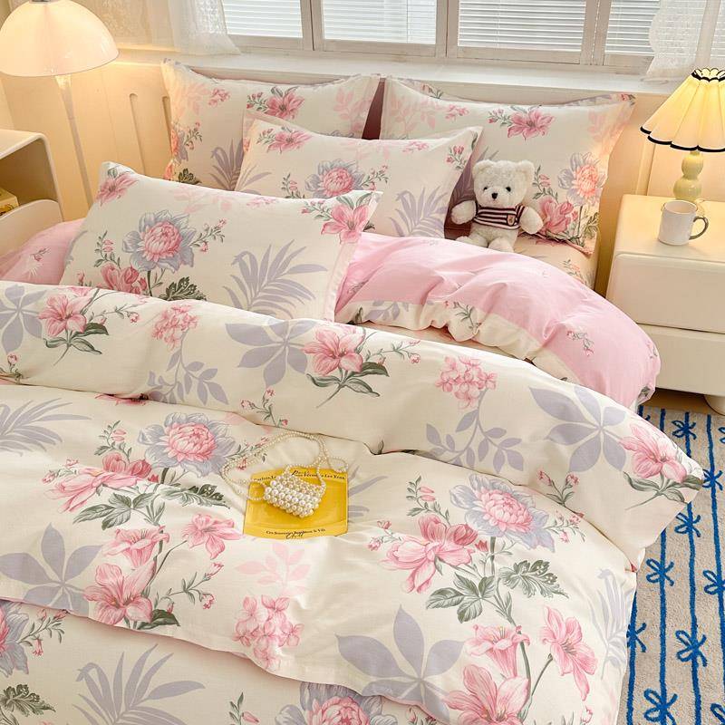 套202新5款纯棉四件园风床MT241115品亲肤纯棉被田套宿舍床单三件