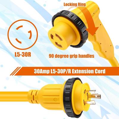 RV电°源延线兼容NEMAL5长-30PR船用电源343线重型电线90手柄