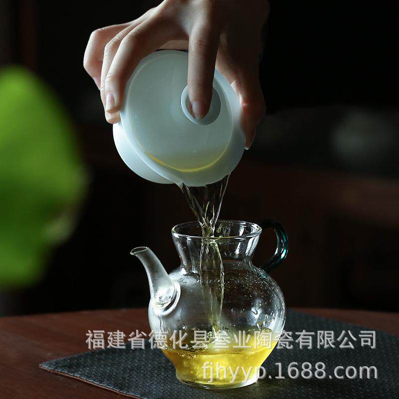 冰种轻奢高fj01端瓷影泡青薄胎三才盖碗托羊玉脂玉茶具单个大底茶