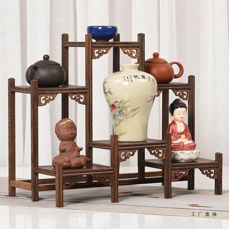 宝翅FAD木小型鸡博古架实木中式多壶阁紫砂茶具架子置物架摆件展