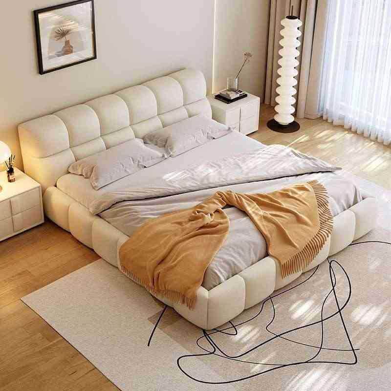 内嵌款现代简约技布网红泡芙科床油ODD奶风双人床1卧.8米主室布艺