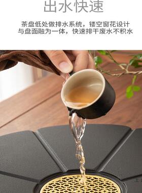 TXH天可然简乌金石茶盘整块圆石头茶台约新款家形用办公茶海刻字