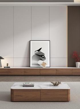 岩2茶板电视柜几IXD组合客厅025新款感落地用胡桃色拼家接地柜