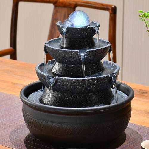 爆款桌流水摆茶件循环风生财RNA水轮水车台面小型喷泉水晶球