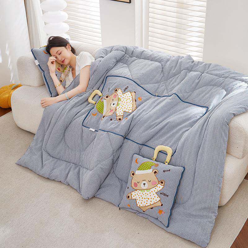 卡通全棉织抱枕纯棉哈尼熊车载靠垫被子被两用公办室午52862426色