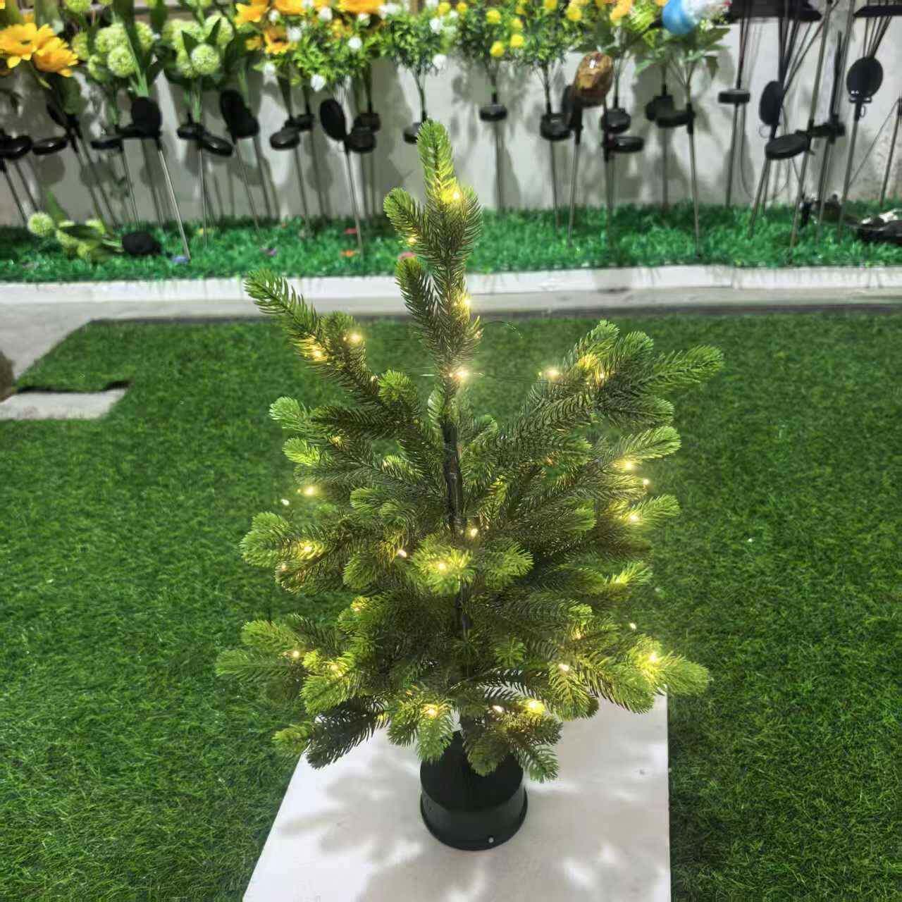 新自品动旋转底座LE面D铜线XY灯圣诞树桌迷你装树氛围摆饰件灯