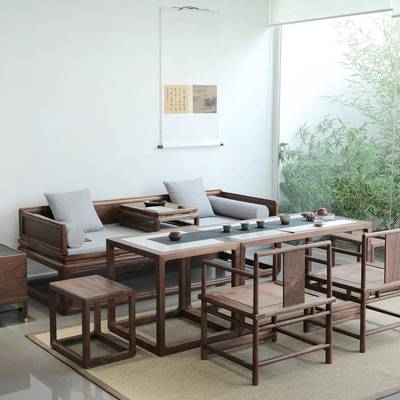 黑桃木汉床实木罗汉床02新中式床榻小型户茶室罗胡汉床贵妃椅沙罗