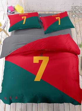 罗磨毛涤纶四件套足球被宿套男生舍简约床C单78495笠床床上三件套