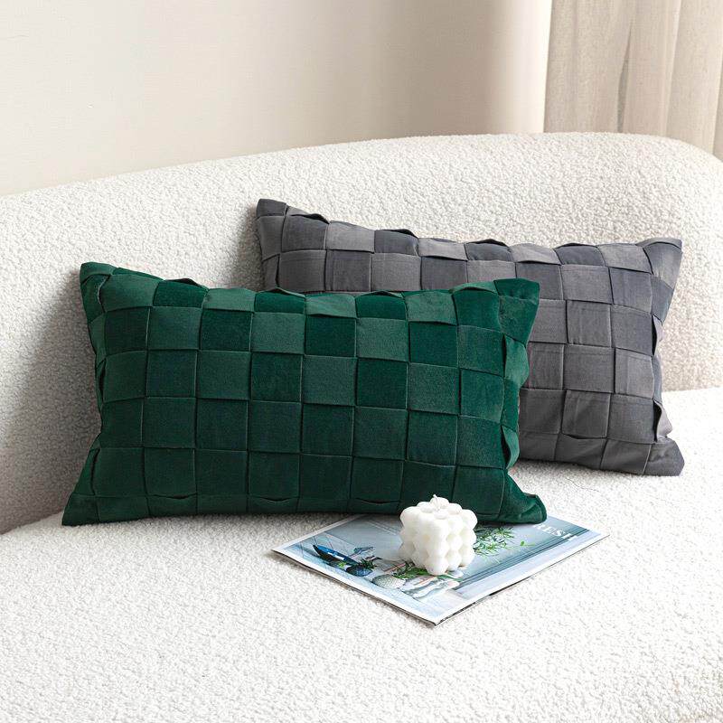 织轻RXB复古丝绒编抱枕红色绿奢色样沙发腰枕板间靠枕长方形软装